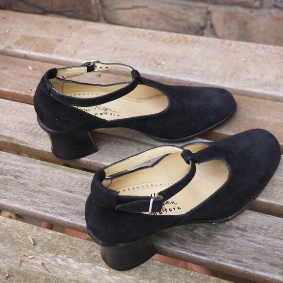Joan & David VTG Joan Helpern Signature black suede T strap pumps US 6.5-7 EU 37 - Picture 9 of 12